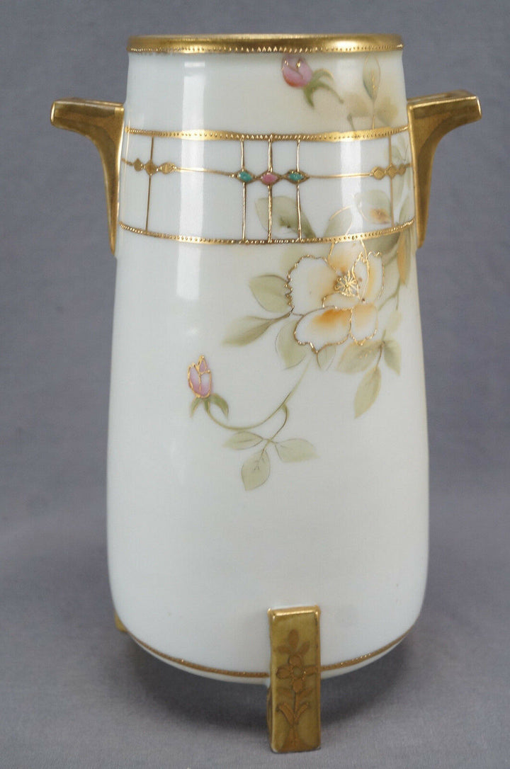 Nippon Morimura Hand Painted Pink & Yellow Wild Roses Vase Circa 1911 - 21