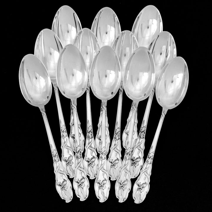 Ravinet Rare French Sterling Silver Tea Coffee Spoons Set 12 Pc, Iris, Box