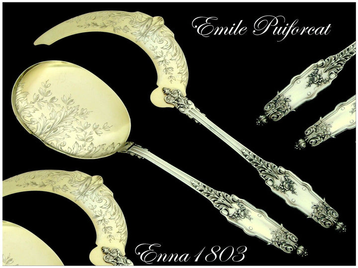 Puiforcat Top French All Sterling Silver 18k Gold Ice Cream Set 2 pc Acanthus