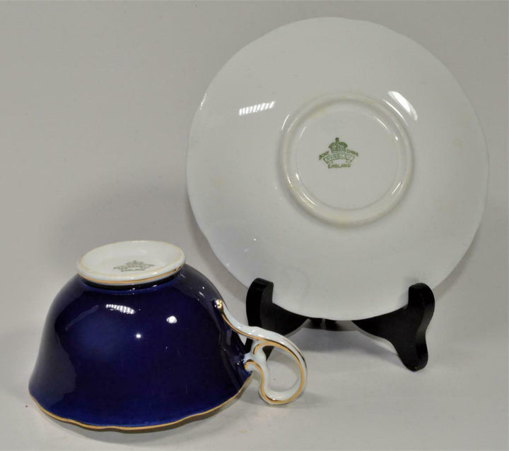 AYNSLEY Bone China England Cobalt Blue FLOWER BOUQUET Inside Set Cup & Saucer