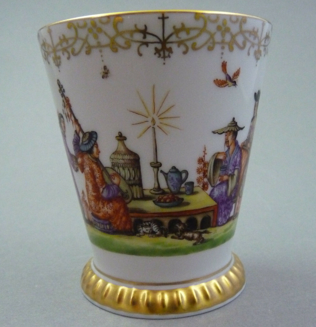 Becher Chinoserien = Höroldt Dekor 286793 = Chinesen + Tiere Meissen 1.Wahl TOP
