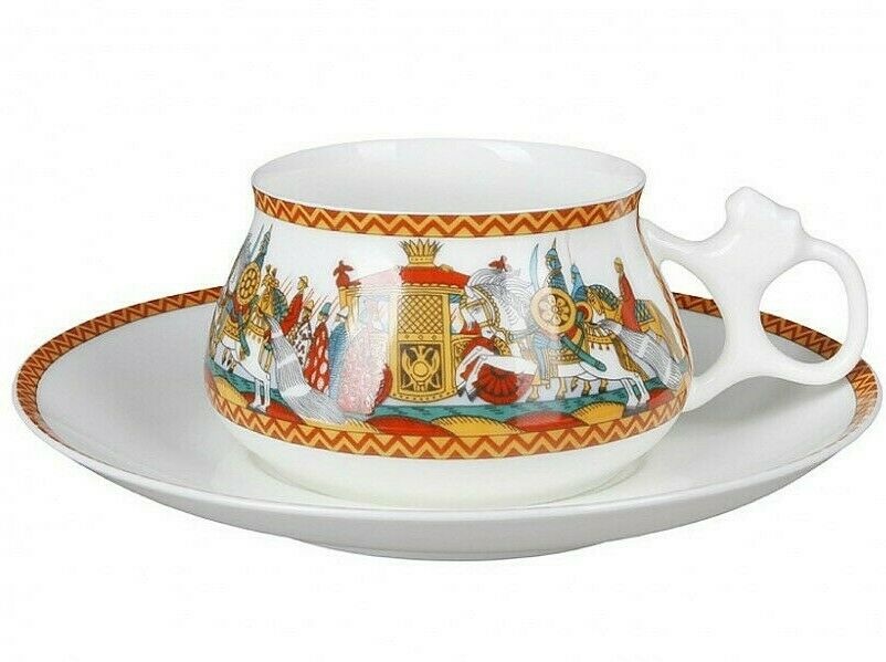 Pushkin's Army of Dadon Teacup & Saucer Imperial Lomonosov Porcelain LFZ, 180 ml