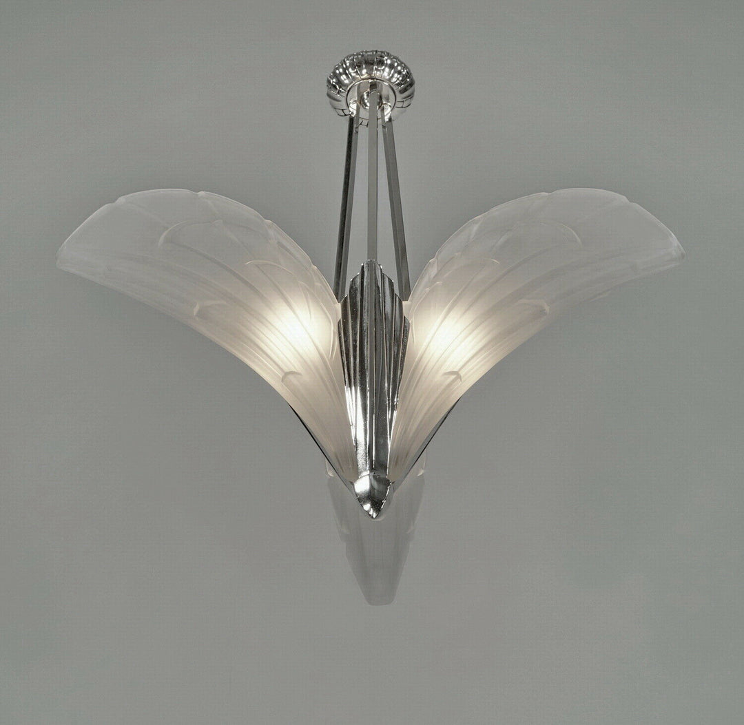 EJG : 1930 FRENCH ART DECO CHANDELIER ..... bronze lamp lampe muller era degue