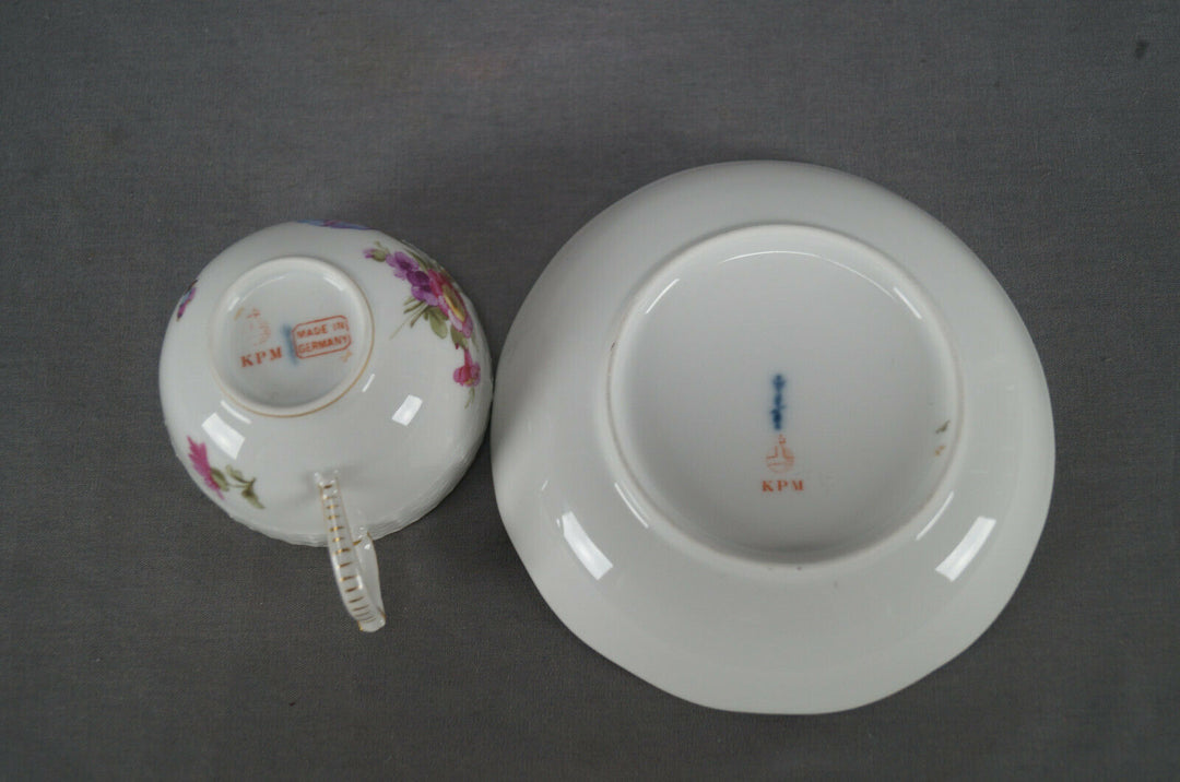 KPM Berlin Hand Painted Dresden Floral Butterfly & Gold Tea Cup & Saucer H
