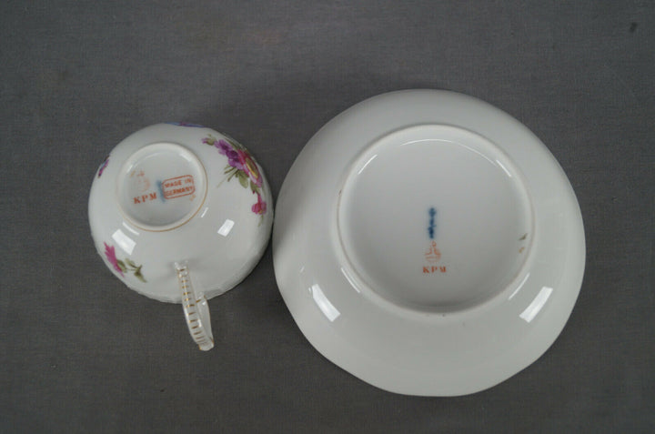 KPM Berlin Hand Painted Dresden Floral Butterfly & Gold Tea Cup & Saucer H