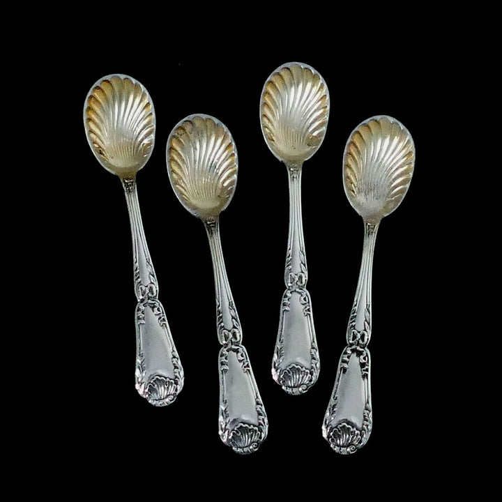 Puiforcat Rare French Sterling Silver 4 Salt Cellars, Spoons, Original Box