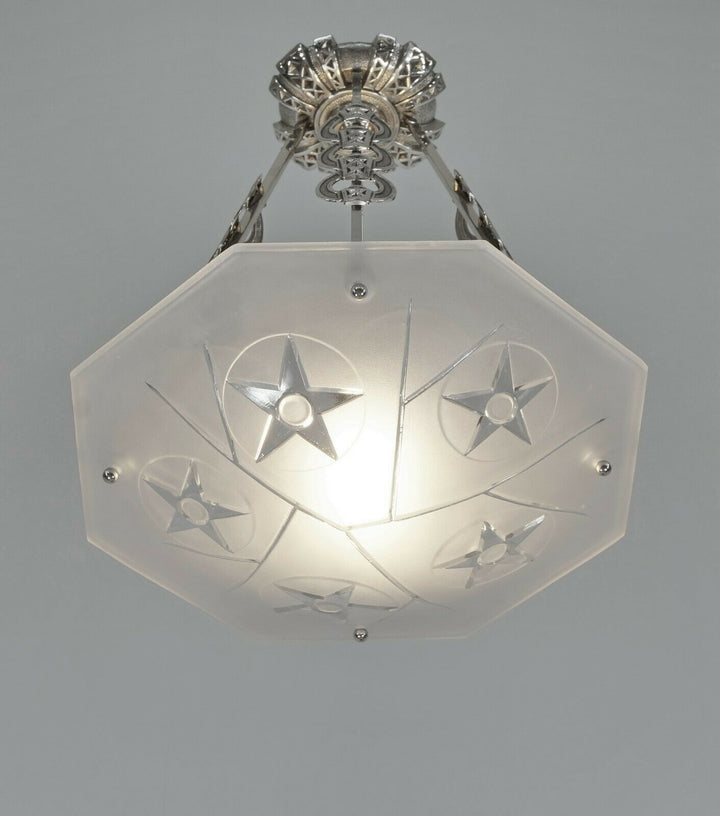 DEGUE : LARGE FRENCH 1930 ART DECO PENDANT CHANDELIER ... lustre lamp muller era