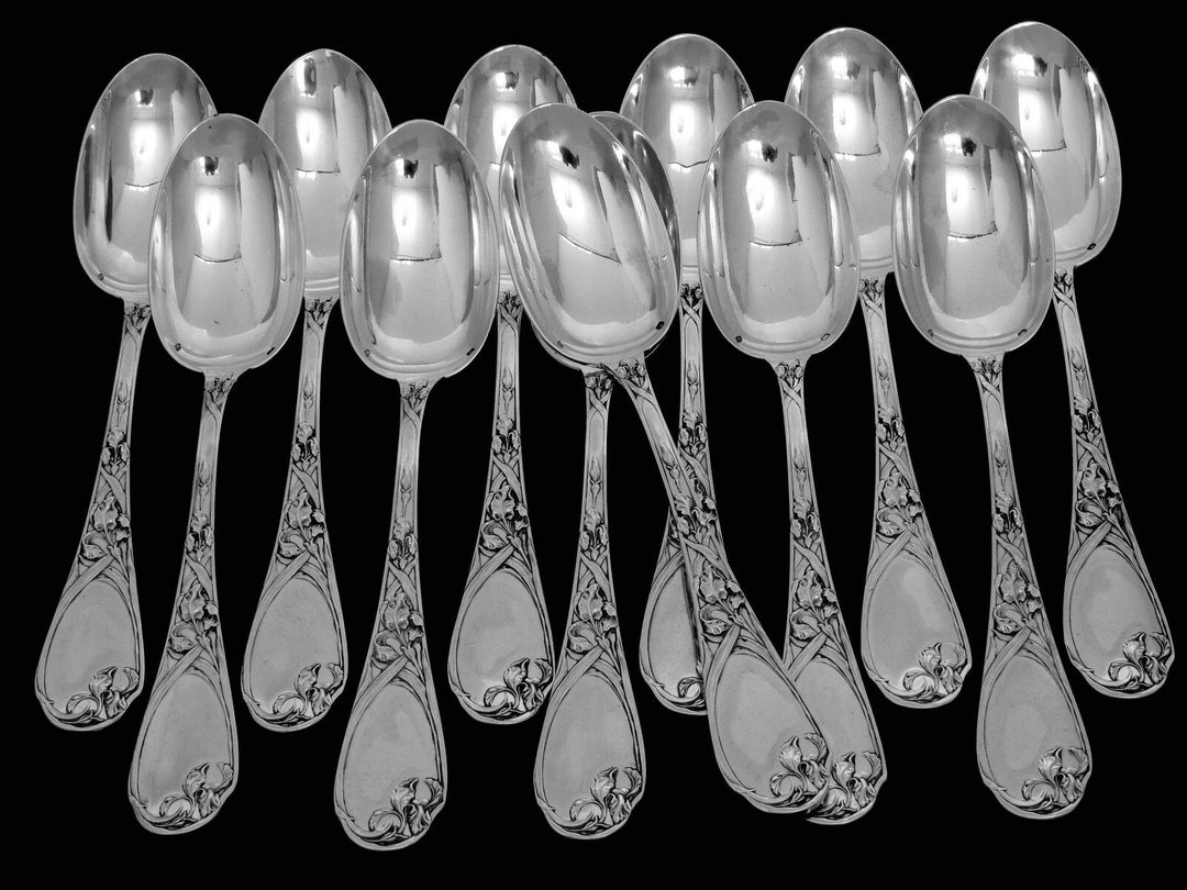 Puiforcat French Sterling Silver Dinner Flatware Set 25 pc Iris w/box