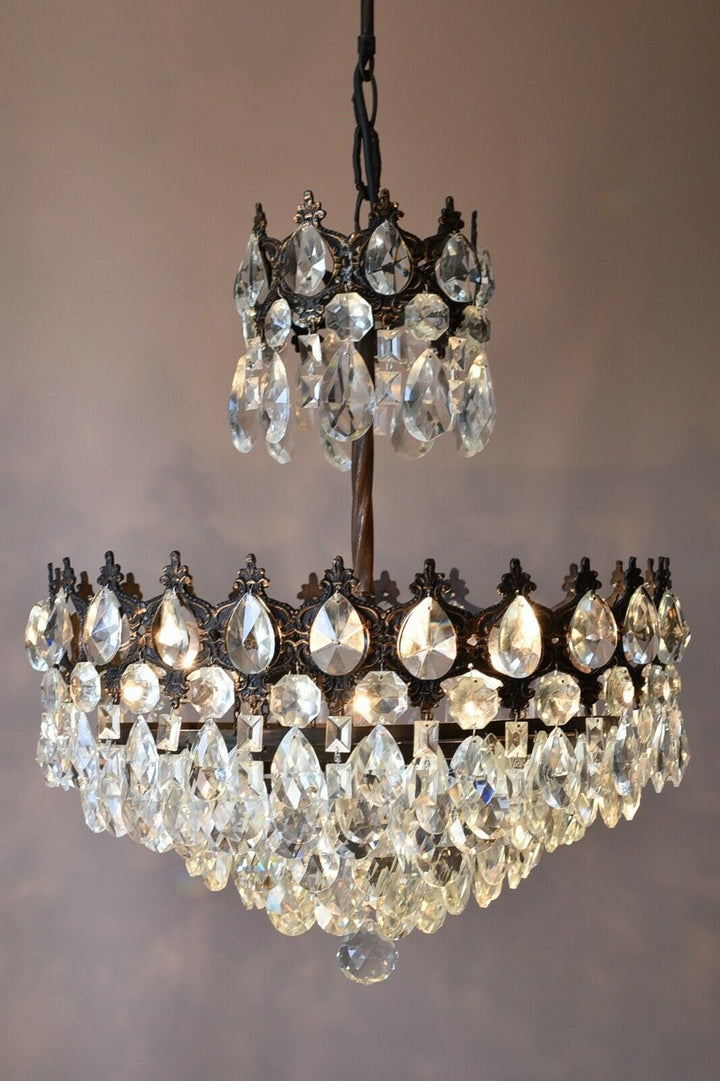 Brass Antique/ Vintage Crystal Chandelier, Hallway Lighting Light Pendant Lamp