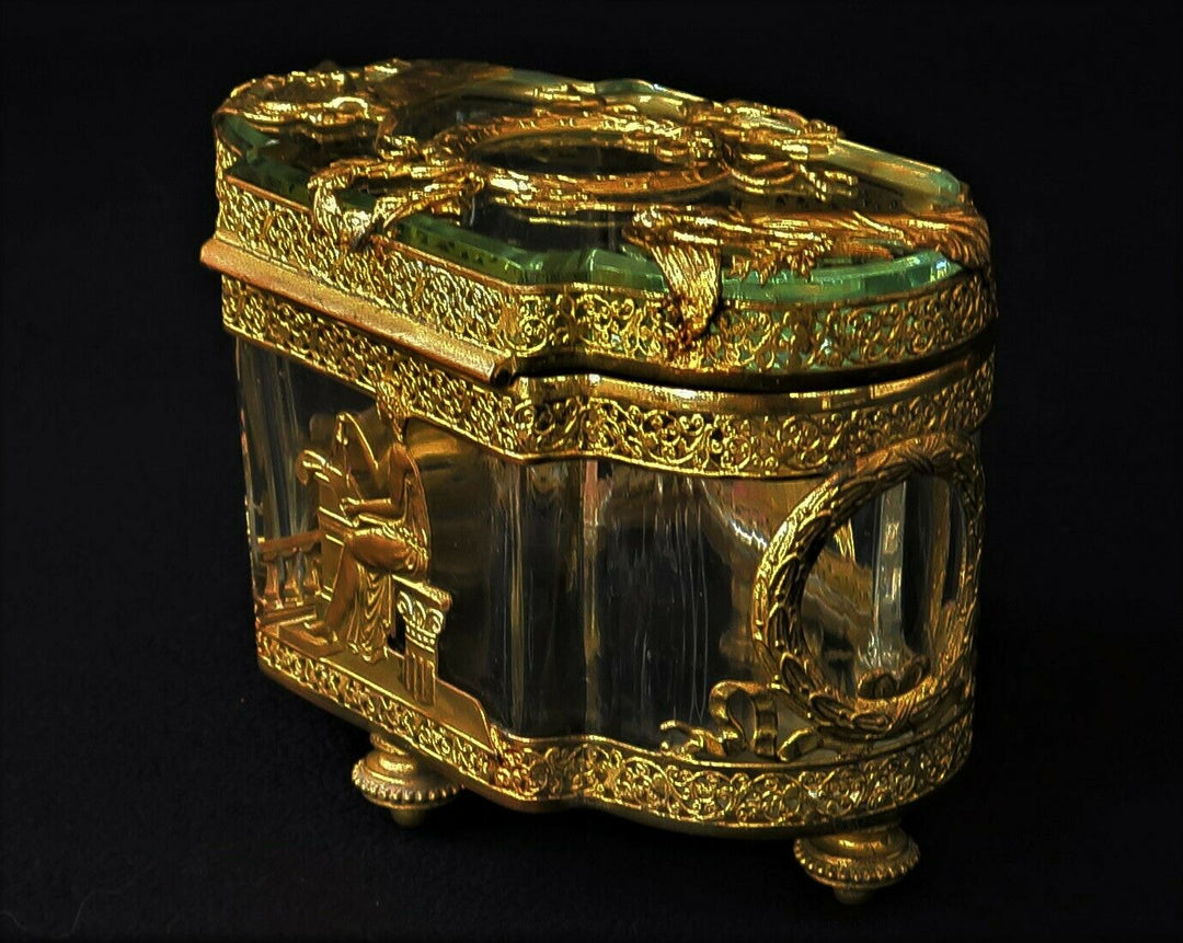 Coffret à Bijoux EMPIRE Bronze Doré Cristal Baccarat Femmes à l’Antique XIXème