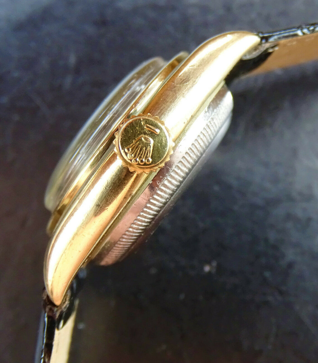 ♛ Rolex Oyster Bubble Back 3725 Gold Plague Automatic Men's Chronometer 1950