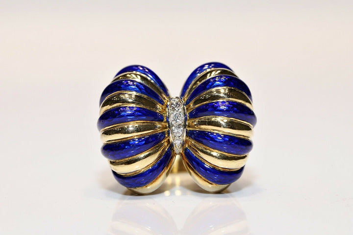 アンティーク 18K ナチュラルダイヤモンドとエナメルのリング