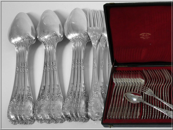 Puiforcat Fabulous French Sterling Silver Flatware Set 60 pc Rococo w/boxes