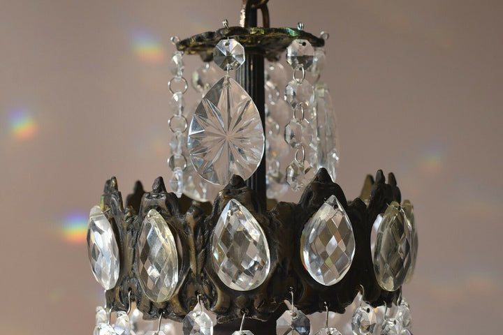 Ornate Mini Vintage Crystal Chandelier in Antique French Style, Home Lighting