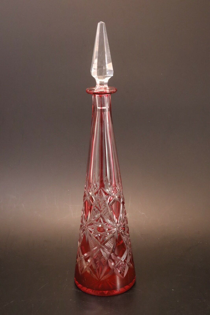 Carafe Baccarat cristal double Overlay taillé Lagny decanter vin du Rhin rubis