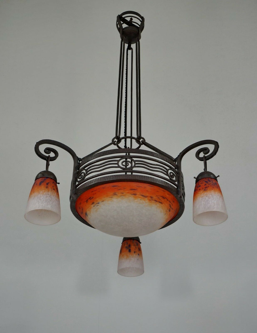 FOURNET & SCHNEIDER : signed FRENCH 1930 ART DECO CHANDELIER .... lamp daum era