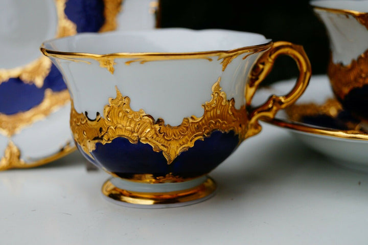 Meissen handpainted kingblue Leuteritz B form 2 pcs Mocha cups w 2 pcs saucers