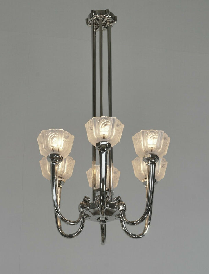 GM BORETTI : FRENCH 1930 ART DECO CHANDELIER . lamp muller degue daum era France