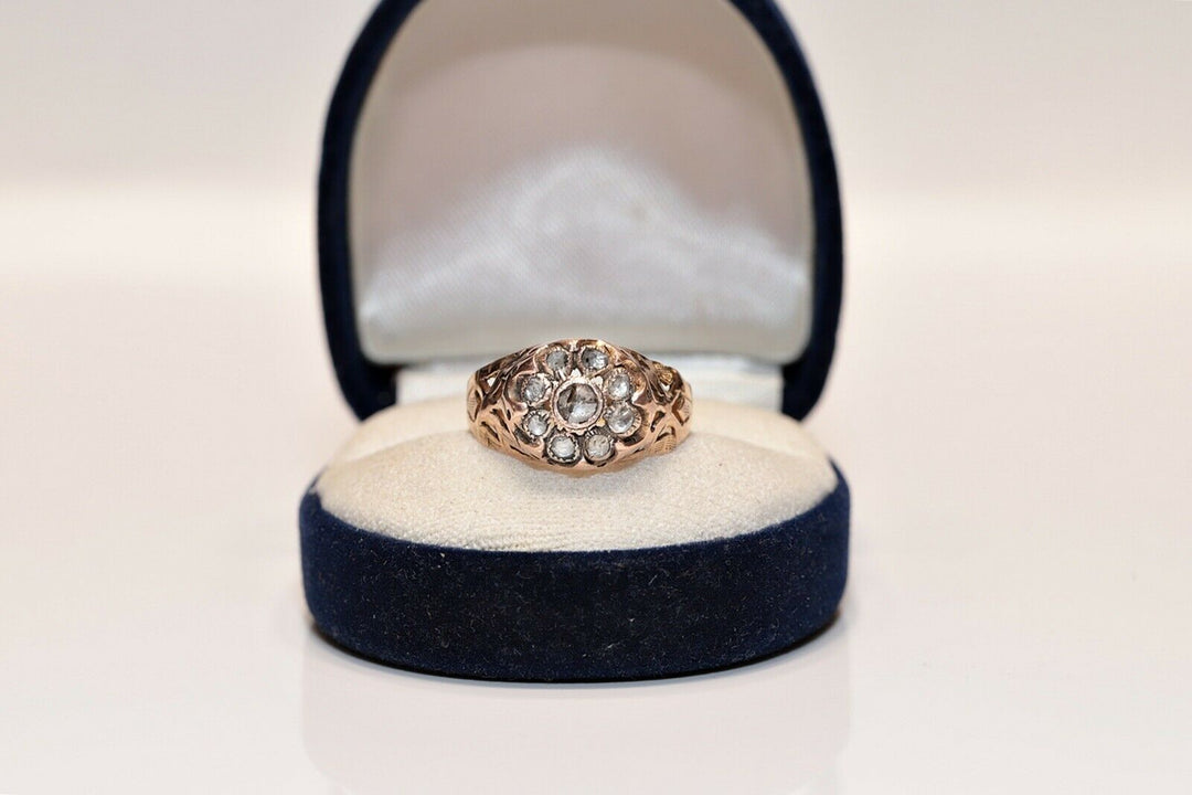 アンティーク オリジナル 10K ナチュラルローズカットダイヤモンドのオスマンリング