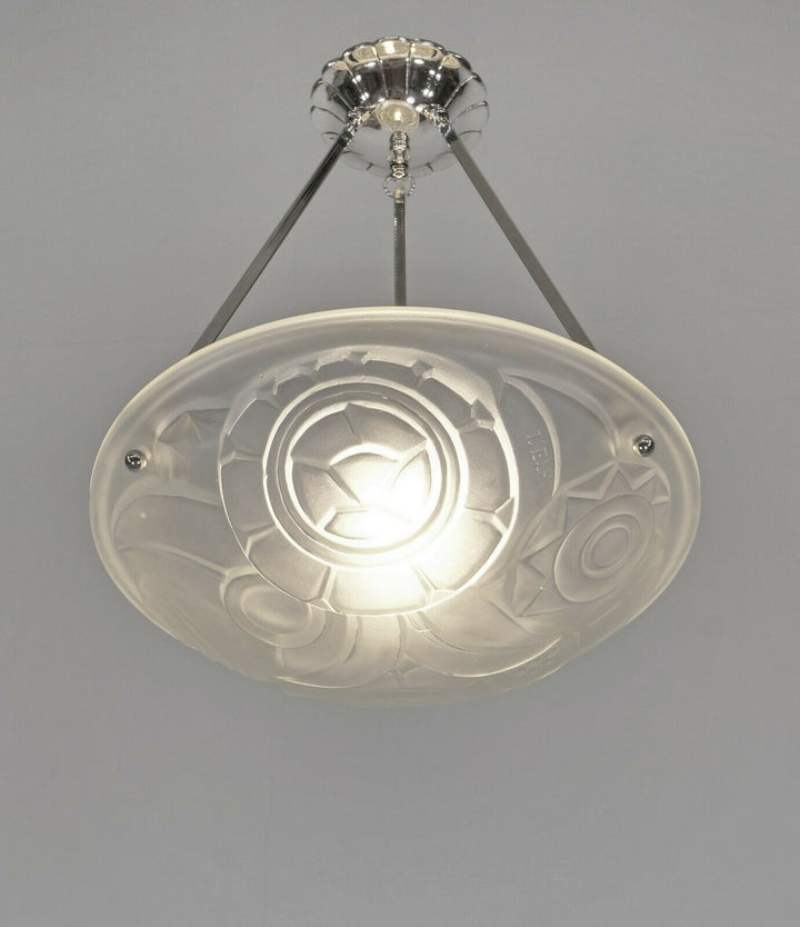 L'ELF & DEGUE : FRENCH 1930 ART DECO PENDANT CHANDELIER lamp muller era