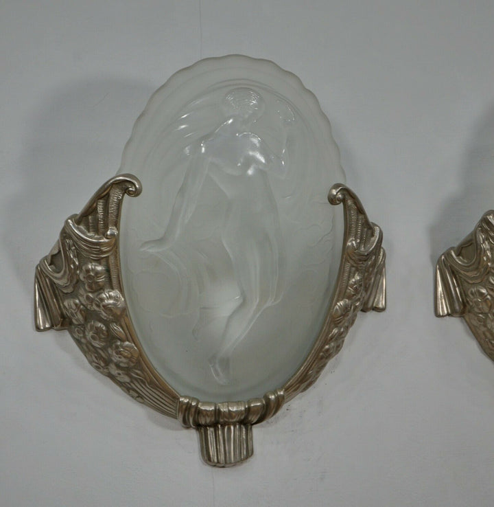 MULLER FRÈRES : pair of French 1930 art deco wall sconces LES MUSES ..... France