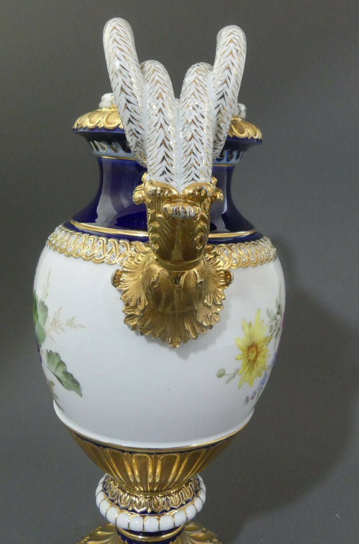  ⚔ Meissen Schlangenhenkelvase beidseitig Blumenbukett H.38,5cm 1.Wahl vor 1924