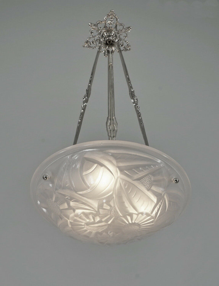 DEGUE : FRENCH 1930 ART DECO CHANDELIER ... pendant lustre lamp lampe muller era