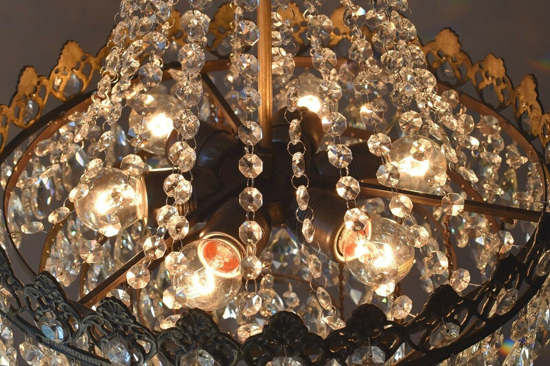 Empire Vintage Crystal Chandelier, 1950's Antique Lighting, French lamp on Sale