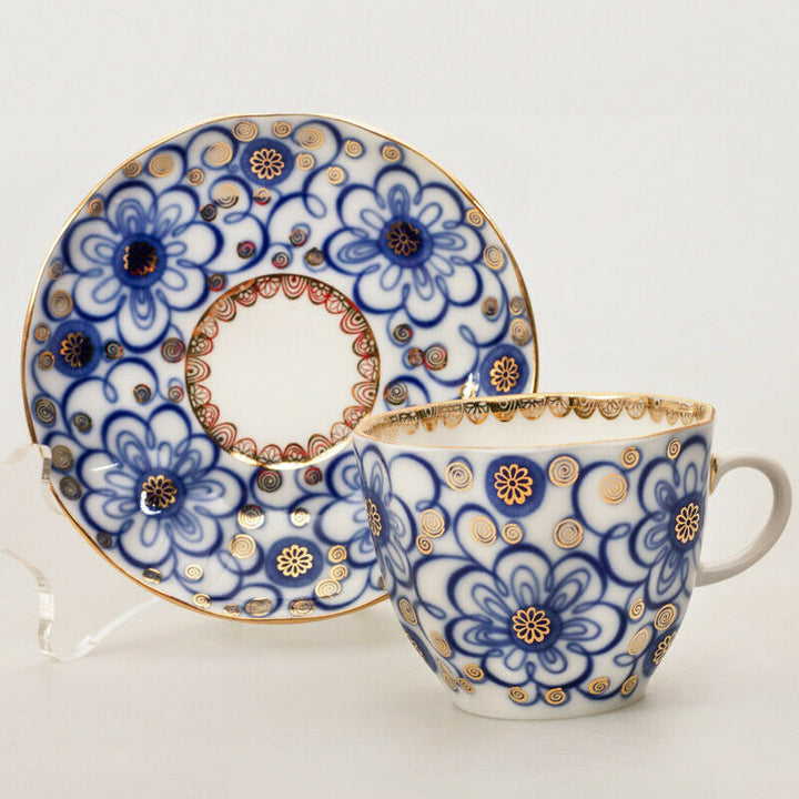 Bindweed Coffee Cup & Saucer by Imperial Porcelain Russian Lomonosov LFZ IFZ