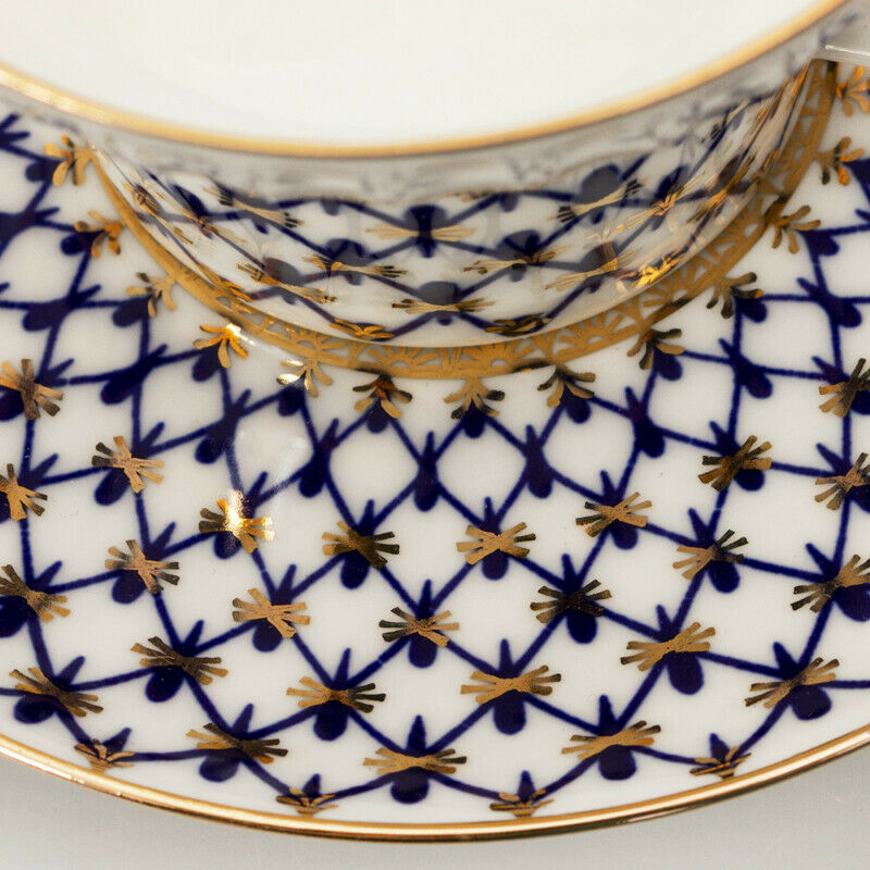 Wave Cobalt Net Coffee Cup & Saucer Imperial Porcelain Lomonosov Bone China