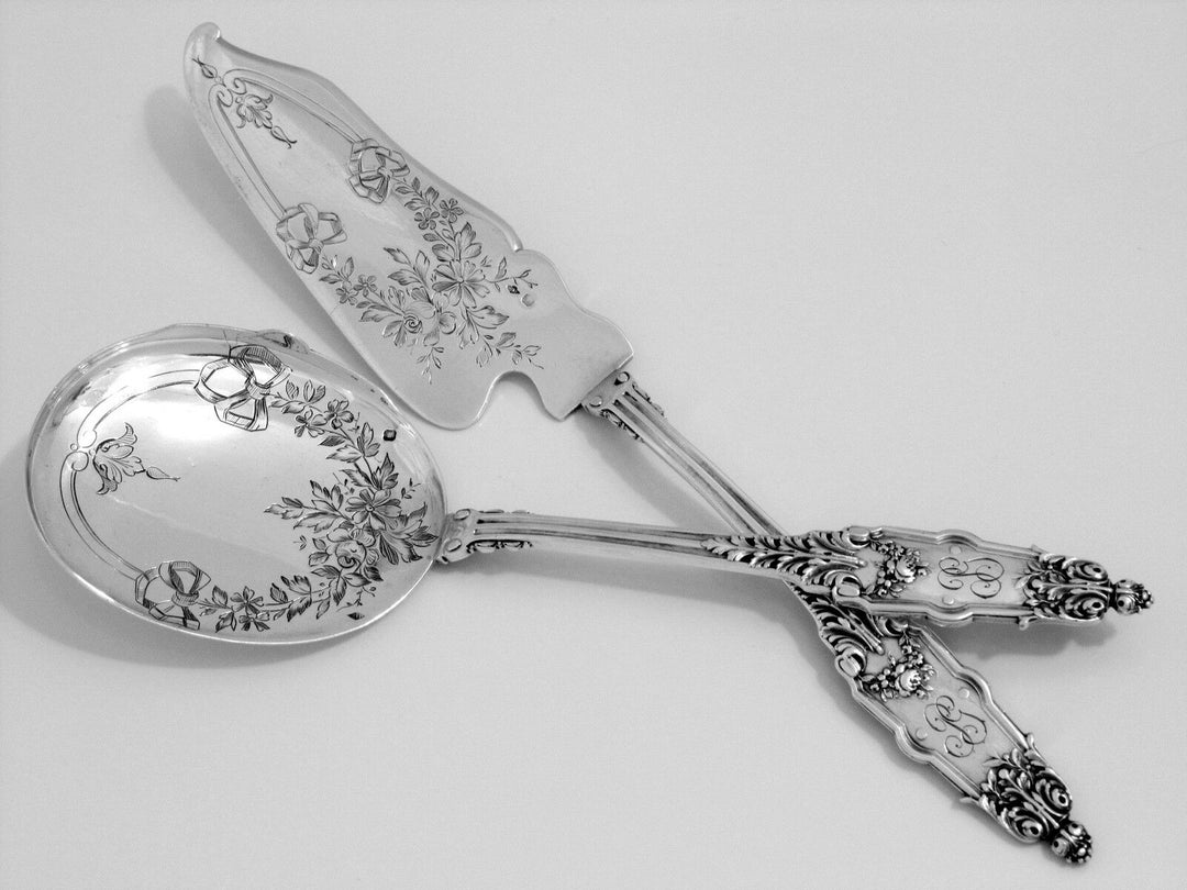 Puiforcat Fabulous French All Sterling Silver Ice Cream Set 2 pc Acanthus