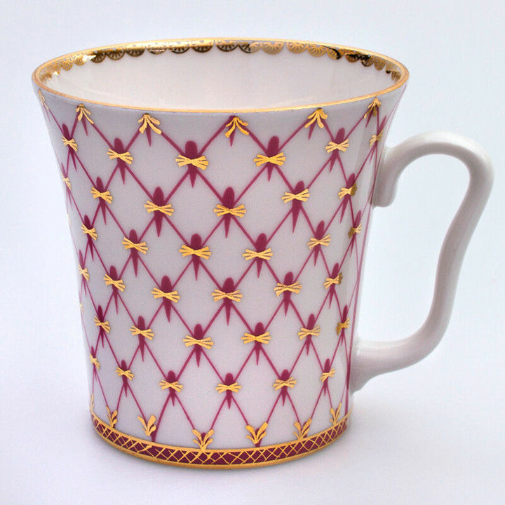 Net Blues Pink Mug & Saucer Lomonosov Russian Imperial Porcelain Teacup 12 fl oz