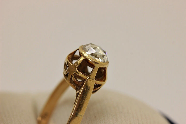 オールド オリジナル 18K ダイヤモンドとローズカットダイヤモンドのソリテールリング