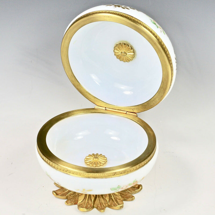 Antique French opaline crystal glass trinket hinged Box signed R.Noirot