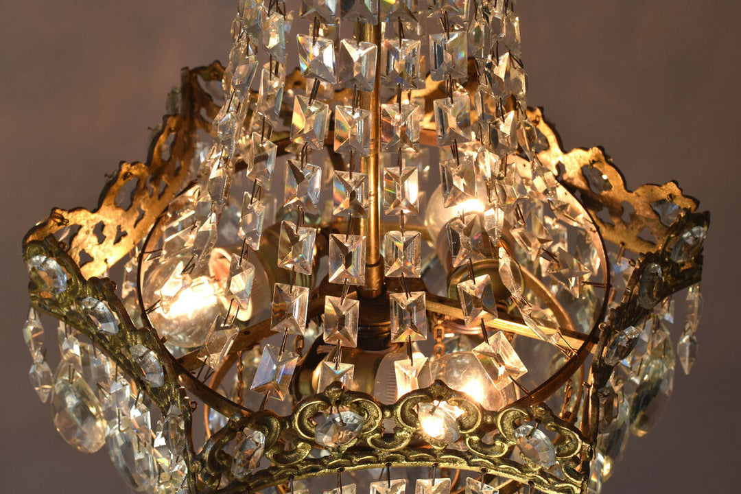 Rare Antique French Crystal Chandelier Vintage Ceiling Living Room Lighting