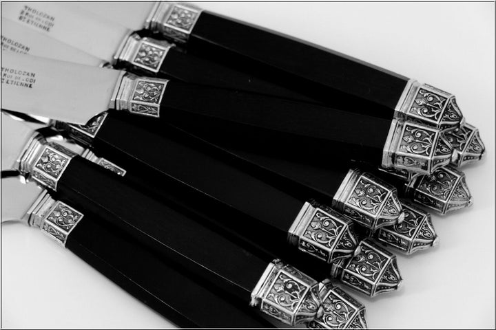 Antique French Silver & Ebony Dinner Knife Set 12 pc Renaissance