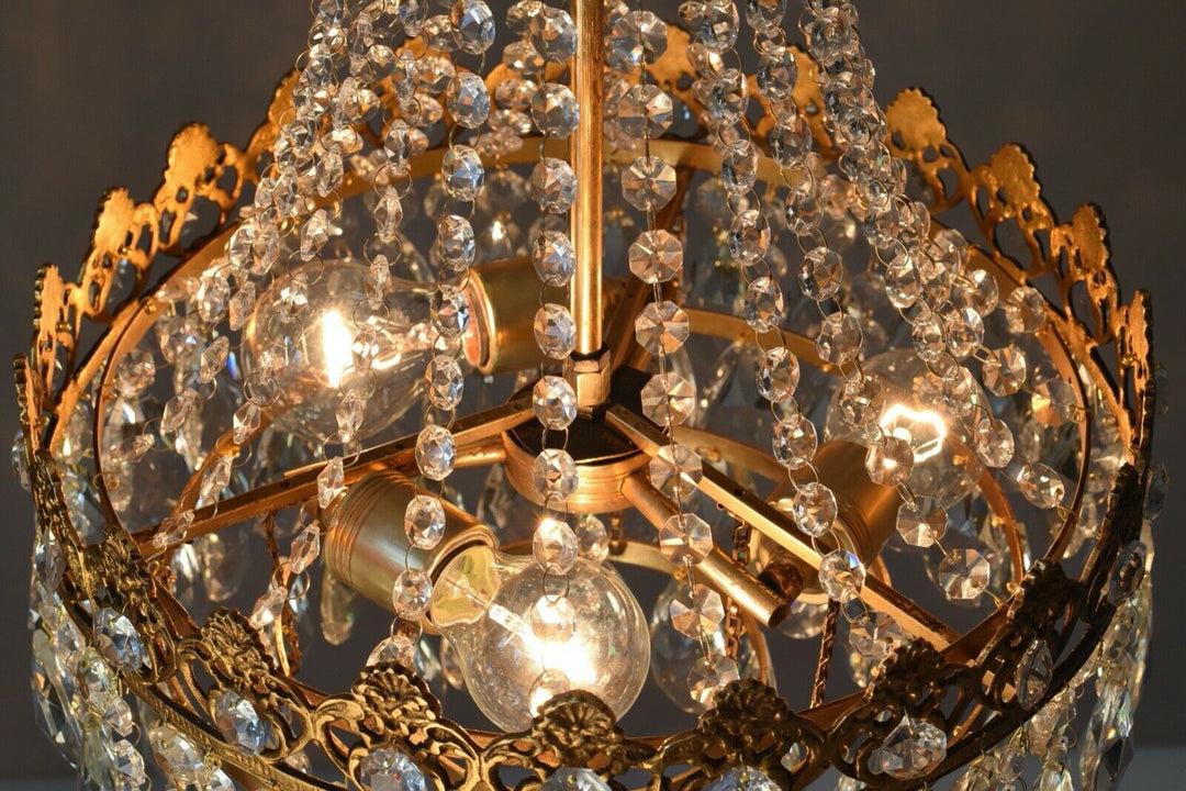 Empire Vintage Crystal Chandelier, Antique Glass Lighting, French Lighting lamp
