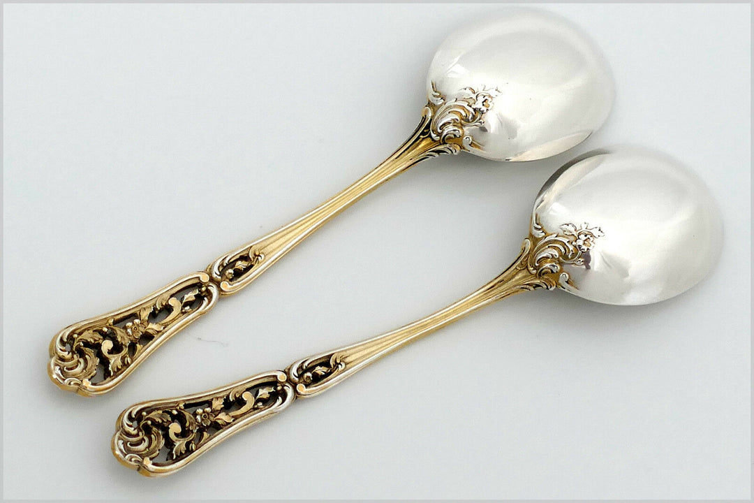 Cardeilhac French Sterling Silver 18K Gold Hors D'oeuvre Dessert Set 6 Pc, Box