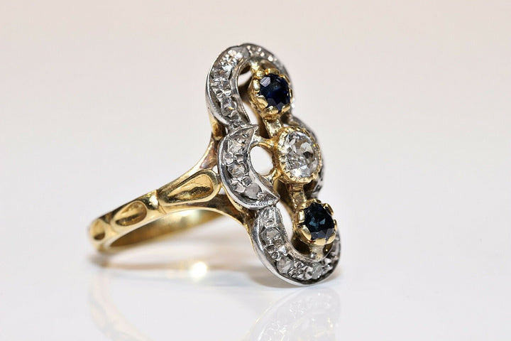 アンティーク ヴィクトリアン 18K ナチュラルダイヤモンド サファイアとローズカットダイヤモンドのリング