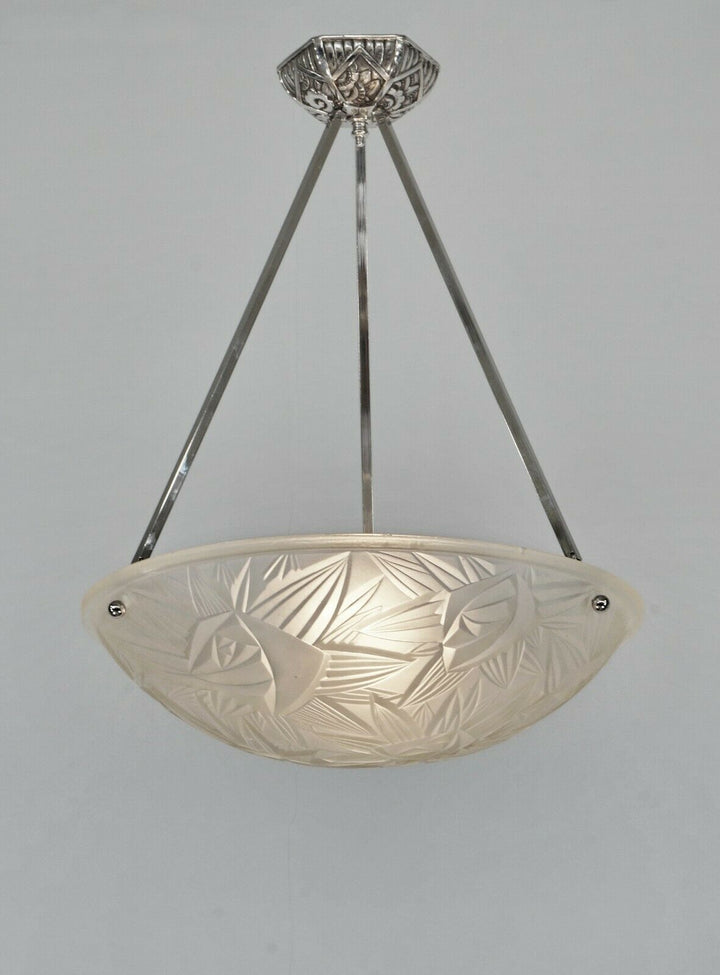 NOVERDY : FRENCH 1930 ART DECO PENDANT CHANDELIER .............. lamp muller era