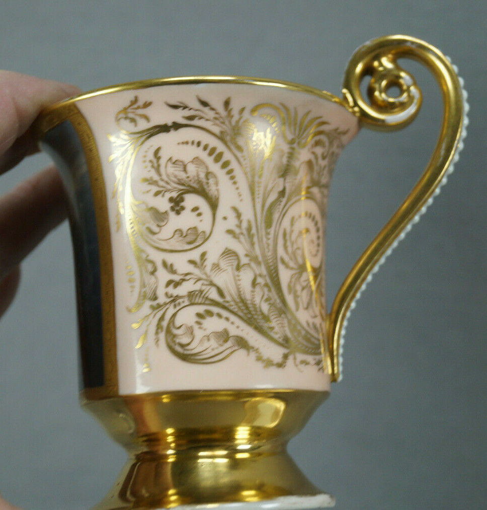 KPM Berlin Hand Painted Lady Portrait Pink & Gold Cup & Saucer Circa 1837-1844