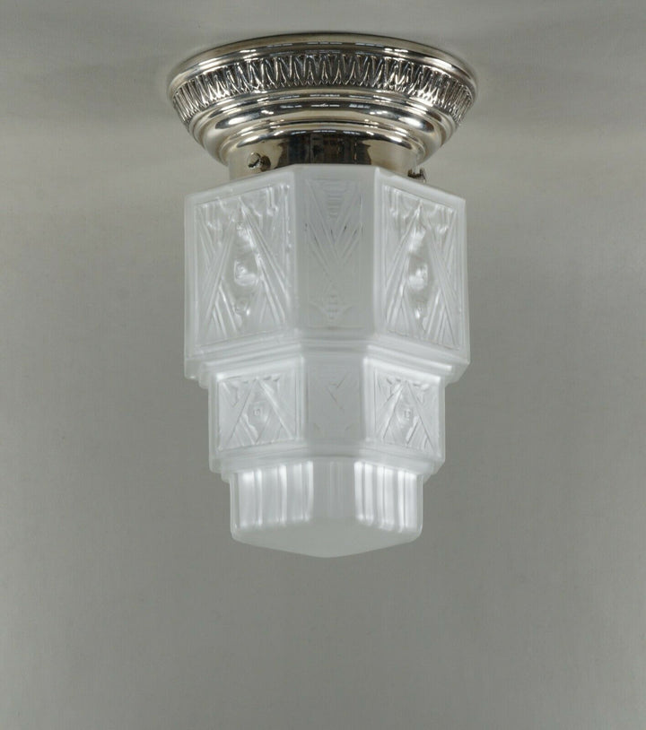 GEORGES LELEU : FRENCH 1930 ART DECO FLUSH MOUNT ...... chandelier lamp pendant