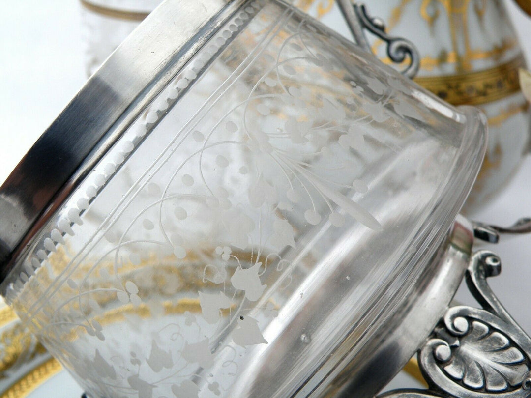 Antique French Sterling Silver Fabulous Candy Box with Glass