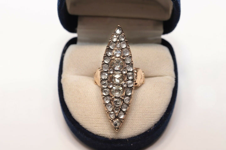 9K ナチュラルローズカットダイヤモンドのナヴェットスタイルリング