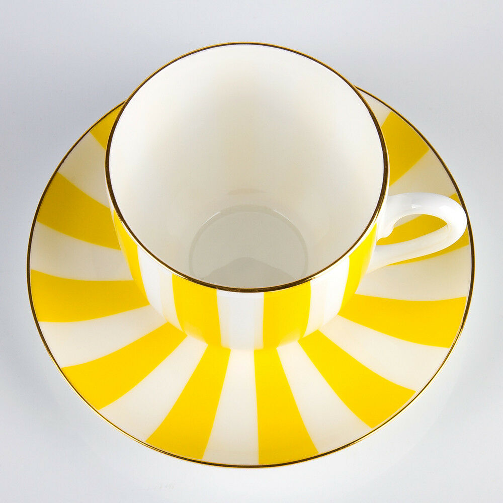 インペリアルポーセリン　ティーカップ＆ソーサー　ボーンチャイナ　ロモノーソフ　ストライプ　イエロー