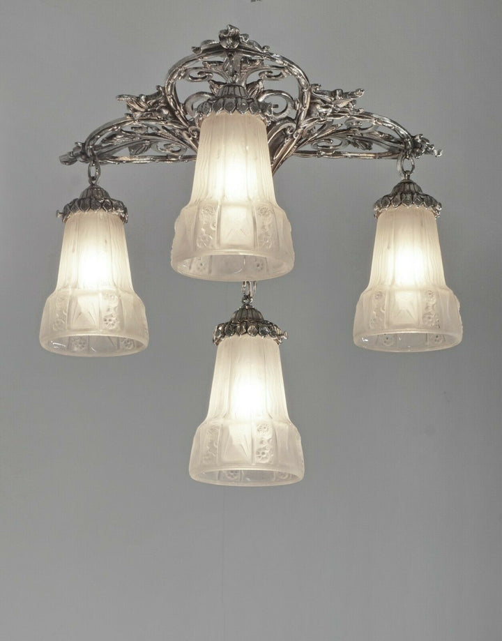 PETITOT & MULLER : FRENCH 1930 ART DECO FLUSH MOUNT .. chandelier lamp pendant