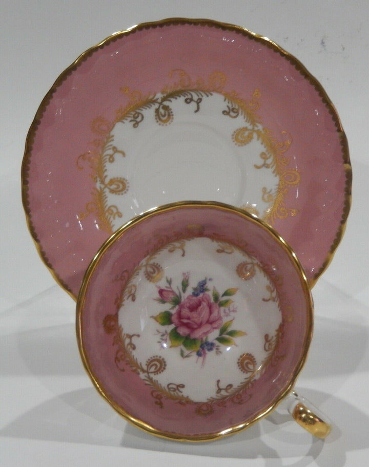 AYNSLEY PINK ROSE FLORAL BOUQUET CUP & SAUCER PINK Colorway OBAN Shape c1952