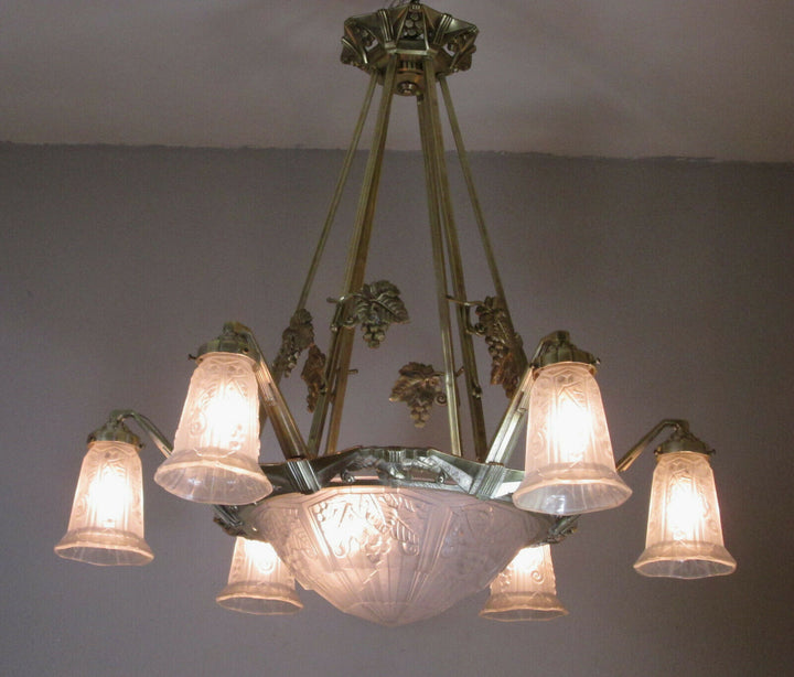 STUNNING FRENCH ART DECO CHANDELIER 1925 - BRONZE - SIGNED: P. MAYNADIER