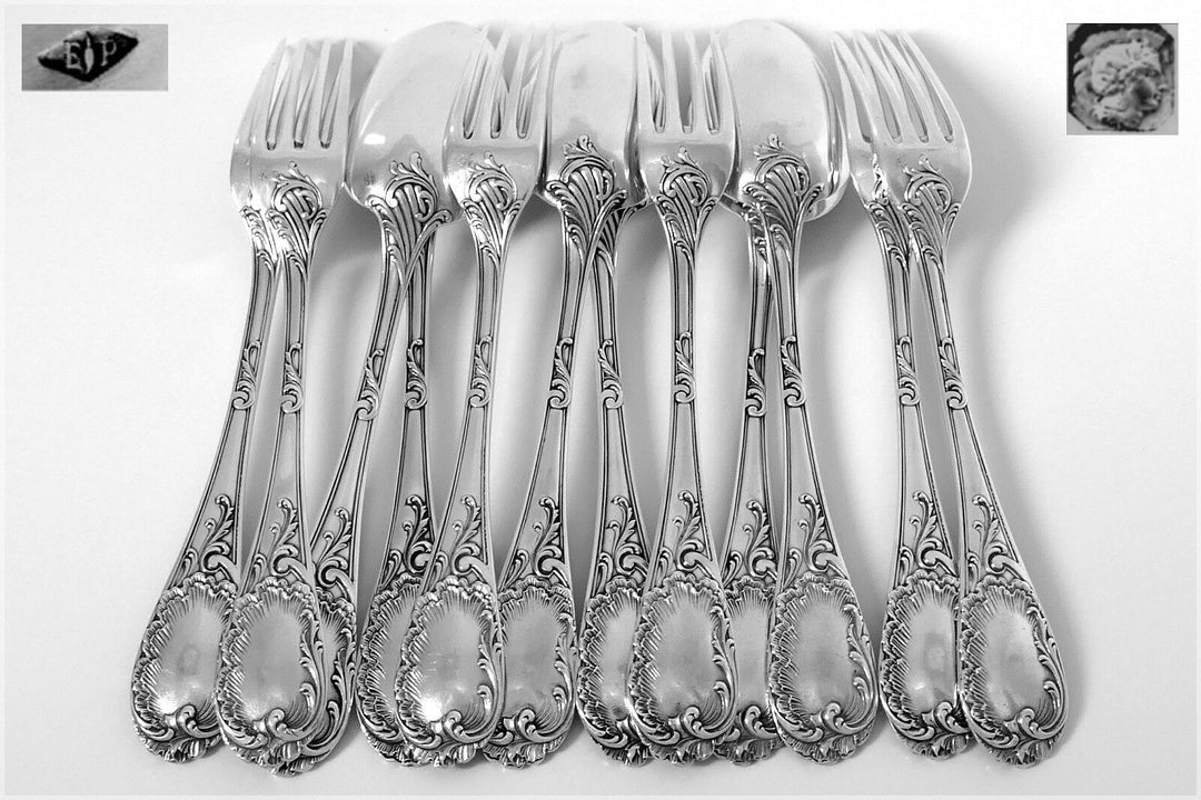 Puiforcat Fabulous French Sterling Silver Dinner Flatware Set 12 pc Rococo