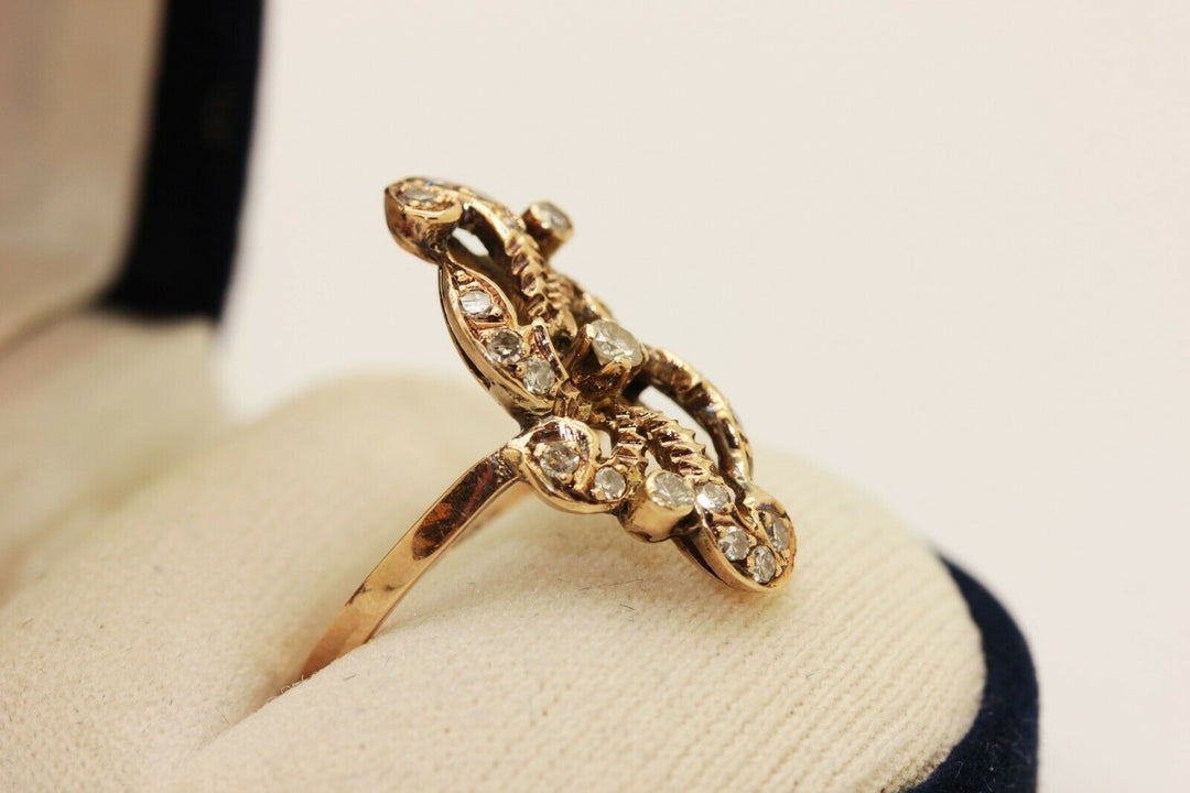 アンティーク オリジナル 10K ナチュラルダイヤモンドのフラワースタイルリング